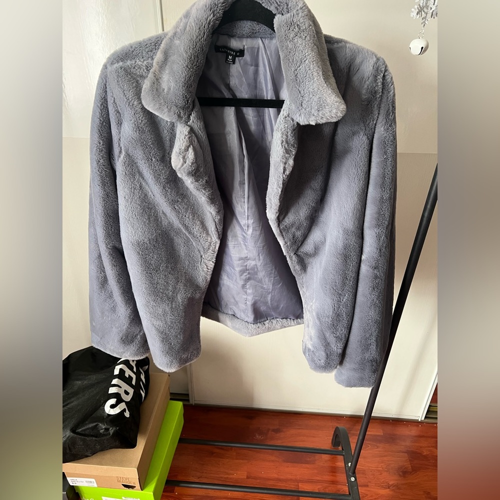 Gray fur jacket coat
